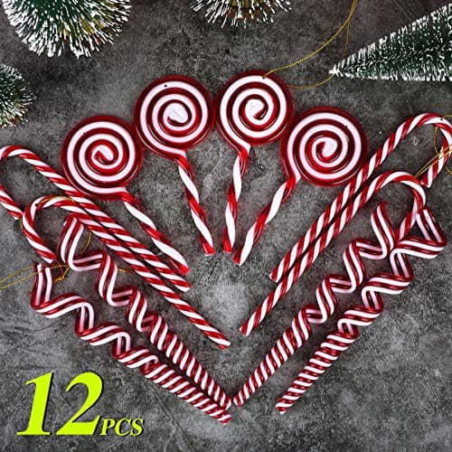 BHGT 12PCS Canne a Sucre Noël Canne Bonbons Décorations de Sapin 3 Style Sucette de Noël Ornement Pendentif de Noël pour Sapin de Noël Arbre de Noël