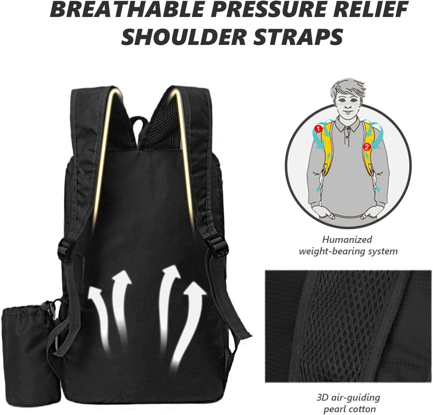 flintronic Sac à Dos Pliable Ultraléger, Sac à Dos de Randonnée, Sac à dos Imperméable Unisexe, Confort et Légèreté, pour le Sport en Plein air Marche Randonnée Camping et Vélo, Noir