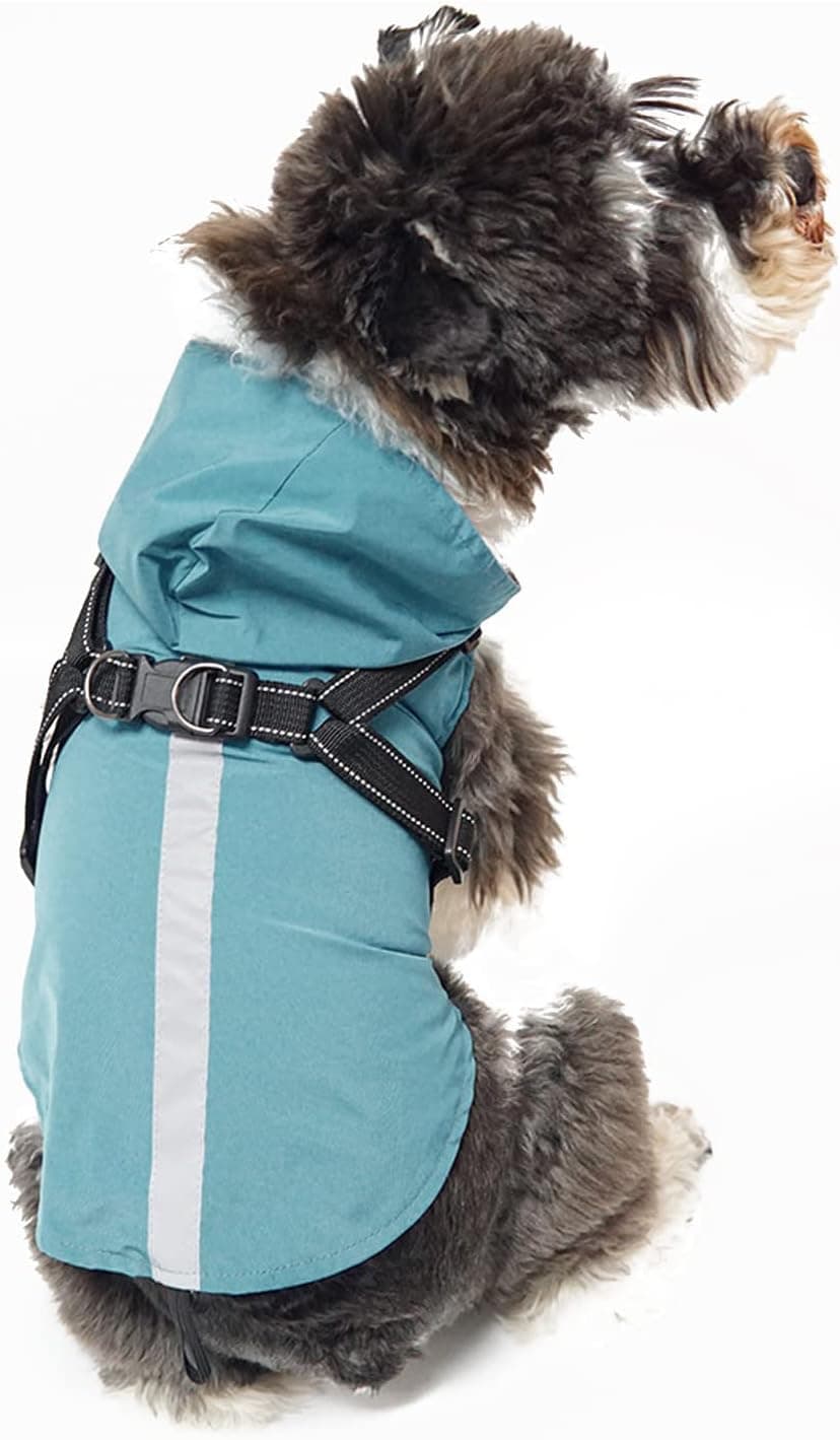 PETCUTE Manteau avec Harnais, avec Capuchon, 100% étanche, Coupe-Vent, avec Bandes Réfléchissantes, Respirant