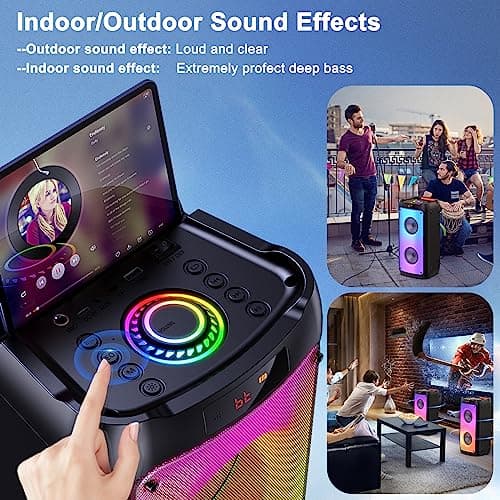 JYX Machine de Karaoké avec 2 Microphones, Karaoke Adulte Bluetooth Portable Éclairage RGB, Équipement de Karaoké pour Les Fêtes d'amis, Les Événements Familiaux, Supporte TF/USB, AUX, FM, REC, TWS