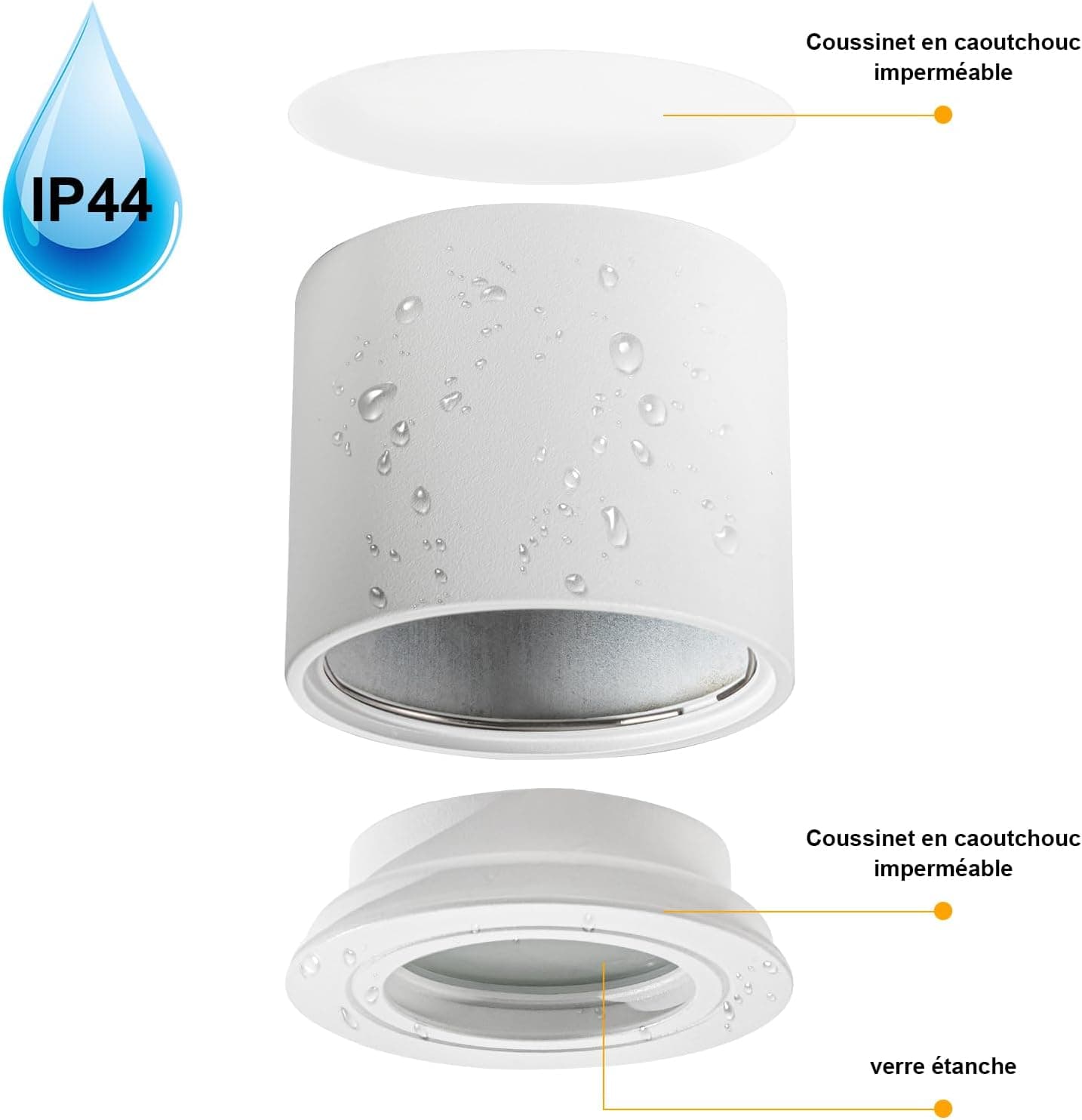 Spot en Saillie IP44, Plafonnier Salle de bain, Spot LED en Saillie Plafond 230V Imperméable, Ø80x65mm aluminium Rond Blanc downlight pour Modules LED, Lot de 4
