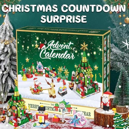 Calendrier de l'Avent 2024, Jouet Calendrier de l'Avent de Noël avec 24 Blocs de Construction 12 en 1 Père Noël Blocs Construction, Compte à rebours de Noël de 24 jours Cadeaux pour Enfants Adultes
