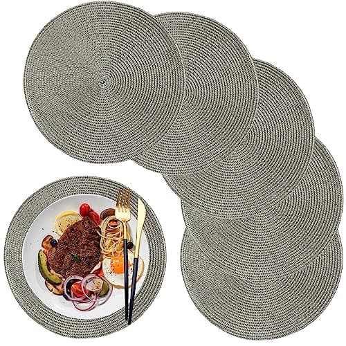 Set de Table Lot de 6,12.6 inch,Set de Table Rond Set de Table Plastique Polypropylène Lavables pour la Cuisine, la Table à Manger, Les fêtes, Les Mariages(Gris)