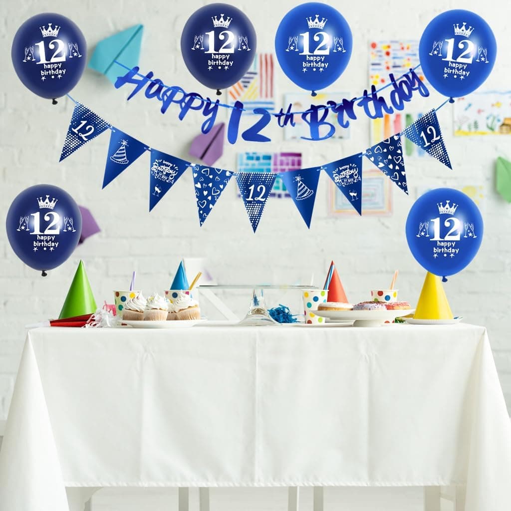 Bleu guirlande Happy 15th Birthday bannière + 15 ans anniversaire drapeaux triangulaires + 15 pcs 15 ans anniversaire ballons 15 ans anniversaire garcon décoration anniversaire 15 ans garcon Bleu