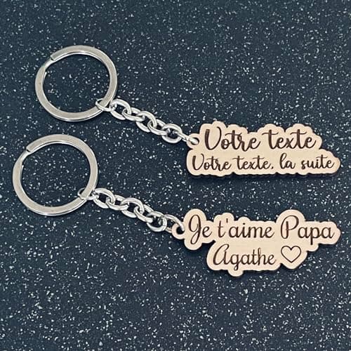 Porte clé personnalisé en bois, avec prénom ou texte, idée cadeau maman papa mamie papi grand père maitressse parrain marraine (1 porte clé)