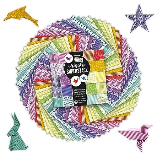 Craft Sensations Papier Origami Couleur 15 x 15 cm – 180 Feuilles d'Origami avec 9 Designs Différents Kit de Bricolage Enfant - Avec Instructions