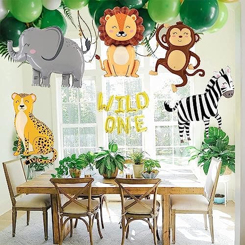 Ballon Animaux Jungle, 5 Pièces Animal Feuille D'aluminium Ballons, Decoration Anniversaire Jungle, Décoration Animaux de la Jungle pour Enfant, Garçon, Fille