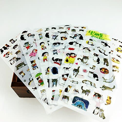 BeatlGem 6 Feuilles Super Mignon Chat Autocollants pour DIY Albums Journal Portable Décoration Bande Dessinée Scrapbooking Bureau De L'école Papeterie Meilleur Cadeau pour Vos Enfants
