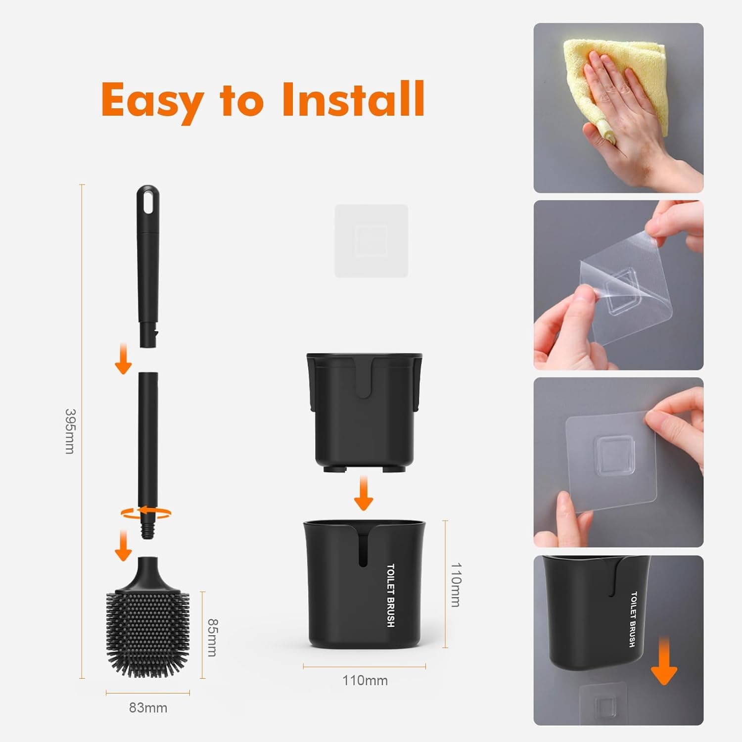 Ibergrif Brosse Toilettes WC Silicone avec Support, Balai Toilette WC Noir