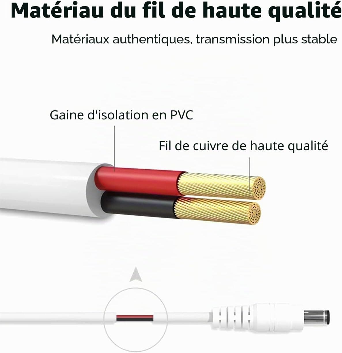 Lonnky Câble D'Extension 12V 10 Mètre/32.8 FT avec 5.5 mm x 2.1 mm, Compatible avec La Bande LED 12V (KSIPZE, Grovee), Caméra De Surveillance (TP-Link TAPO, Reolink), Alimentation 12V - Blanc