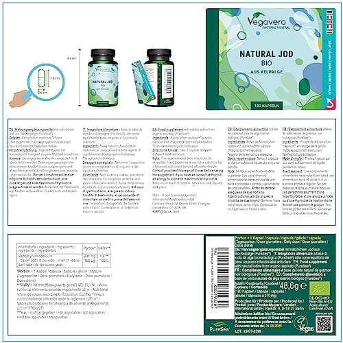 Iode BIO 150 μg | 100% NATUREL : Issu d’Algue Kelp | 6 Mois | Thyroide* + Antioxydant | SANS ADDITIFS et VEGAN | Vegavero®