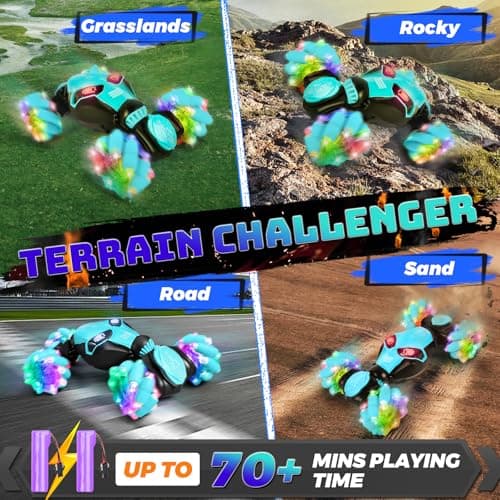 IEEILULU Voiture Télécommandée Enfant, RC Stunt Auto avec Commande Manuelle, Voiture Télécommandée Tout Terrain avec Musique et Lumières, 360° Rotation Drift Car, Cadeau pour Enfants de Plus de 6 an