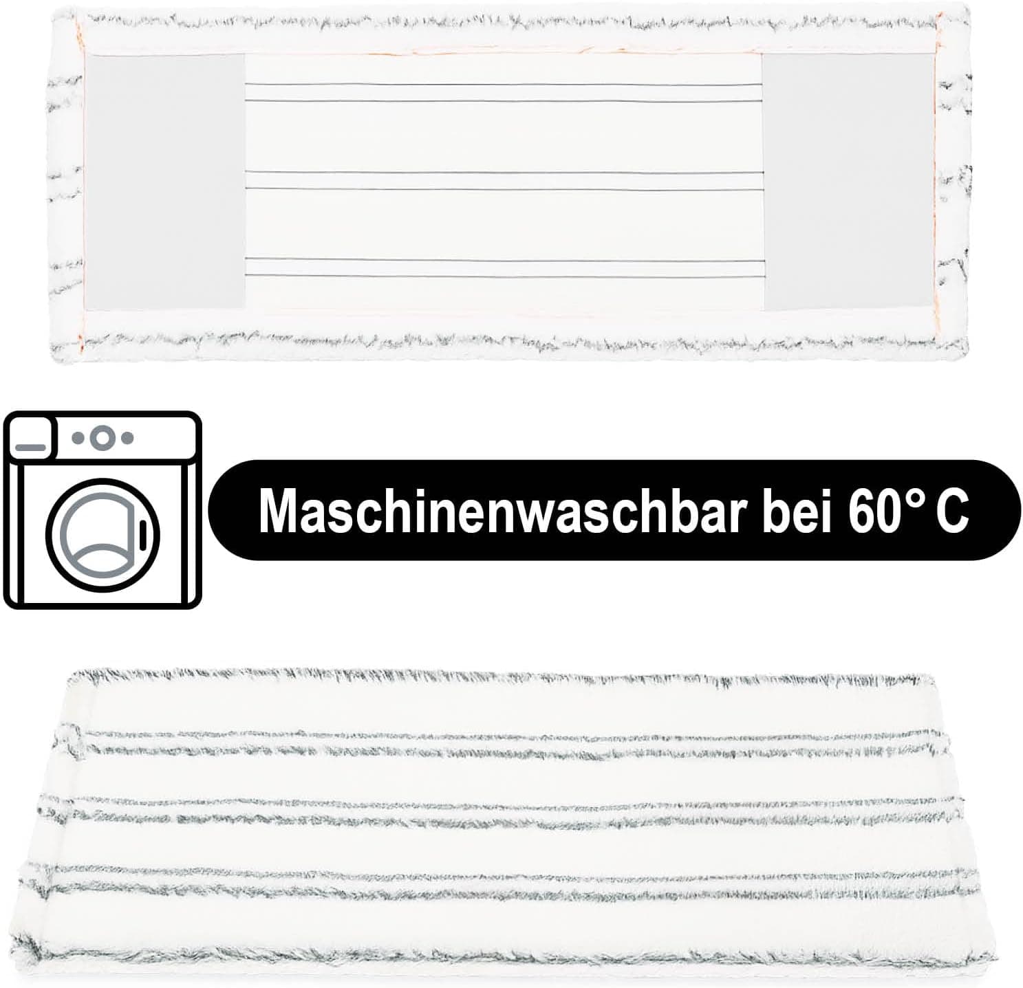 COM-FOUR® Lot de 2 Housses en Microfibre, Pad pour Balai de 42 cm, Couvre-serpillère pour Tous Types de sols, Lavable en Machine à 60 degrés, Chiffon Durable (2 pièces - Blanc/Gris)