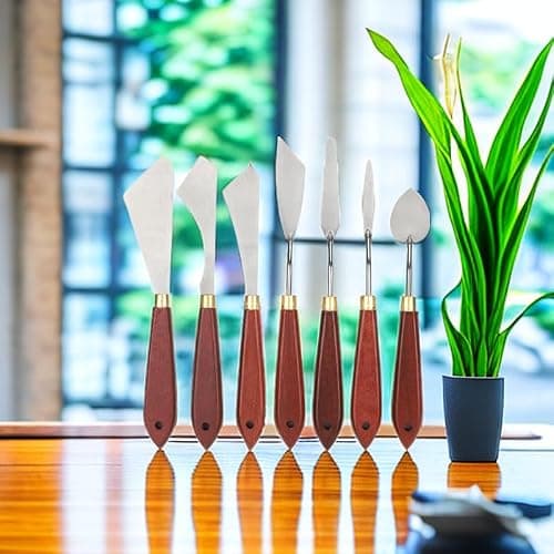 Inoxydable Couteau PeintureCouteau à Palette de Spatule Peinture Grattoir de Mélange de Peinture, 7Pcs Spatule Peinture Acrylique Painting Tools