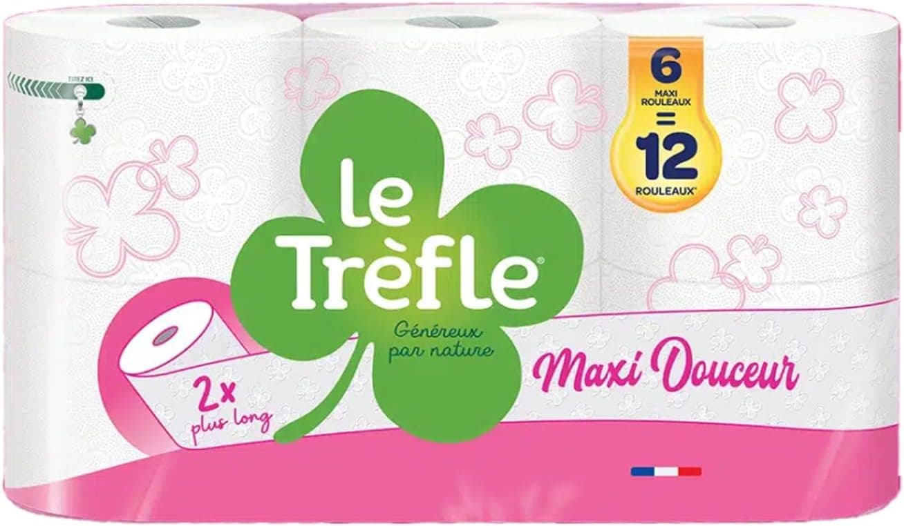 Le Trèfle Maxi Douceur, 6 Rouleaux de Papier Toilette, 2 Plis