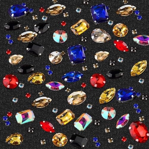186 Pcs Couture Strass, Strass a Coudre Griffes en Métal Incrustées, Strass Decor Verre Strass Cristal Pour les vêtements de Bricolage, Les Accessoires de Diamant Cousus à la Main (Couleur Mixte)