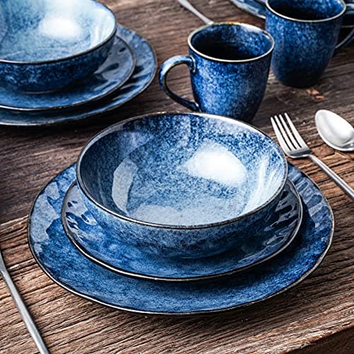 vicrays Assiette Plate à Dîner,4 Pièces, Grande Assiette en Céramique,26,7 cm,passent au micro-ondes, au four, au lave-vaisselle, résistantes aux rayures, en convient pour steak, pâtes, pizza (bleu)