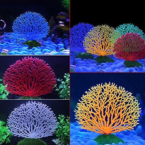 Fdit Ornements Artificielle Décoration Corail Plante Ornement Silicone Décoration Artificielle pour Aquarium Réservoir Poissons(Bleu)