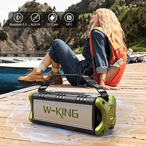 W-KING 90W Peak 50W RMS Enceinte Bluetooth Puissante, Grosse Haut Parleur Bluetooth Portable avec Basses Intenses/EQ, Enceinte San Fil Etanche IPX6/Powerbank/40H Lecture, Enceintes Exterieur NFC/TF