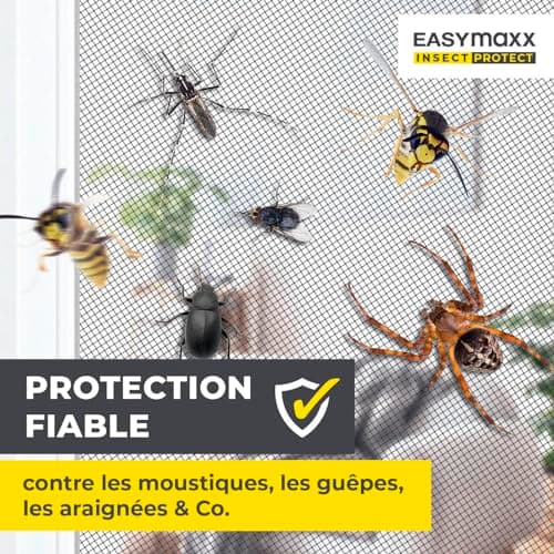 EASYmaxx Moustiquaire de fenêtre avec Magic Click | Peut être découpée individuellement pour toutes les fenêtres jusqu'à 150 x 130 cm | Montage avec 12 aimants - pas de perçage ni de vissage [Noir]