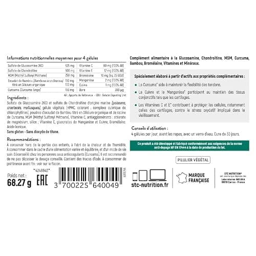 STC NUTRITION - Artrosamine - Complément alimentaire à la Glucosamine, Chondroïtine, MSM, Curcuma, vitamines & minéraux - Résistance & articulations - Souplesse des tendons - Lot de 3