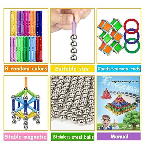 Jokooan Jouet de Construction Magnétiques, 174 Pcs Bâtons Magnétiques Jouet Aimanté Enfant STEM Jouets Éducatifs Intelligence et Ensemble d'Entraînement Cérébral pour Les Enfants