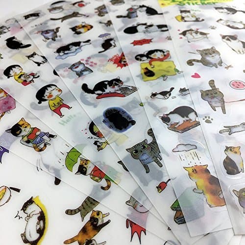 BeatlGem 6 Feuilles Super Mignon Chat Autocollants pour DIY Albums Journal Portable Décoration Bande Dessinée Scrapbooking Bureau De L'école Papeterie Meilleur Cadeau pour Vos Enfants