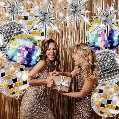 Disco Ballons, 8 Pièces Ballons en Aluminium Disco, Foil Ballons Disco, Ballon Disco Party, Décorations de Fête Disco, pour Fête de Danse Disco Fête d'Anniversaire Mariage Baby Shower