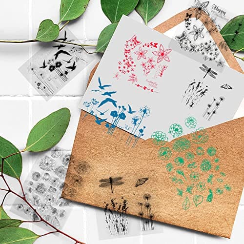 Tampons Scrapbooking Transparent Tampon Clear Oiseaux Fleur Tampon Silicone Transparents Personnalisé Stamp Tampons Scrapbooking Animaux pour Bullet Journal Album Agenda Décoration (4 Pièces)