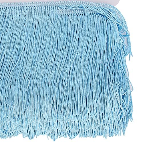 Gland à franges de 14 cm de long, garniture de franges de couture de robe latine, garniture de franges de rideau à pompons larges pour l'artisanat de couture (Bleu ciel)
