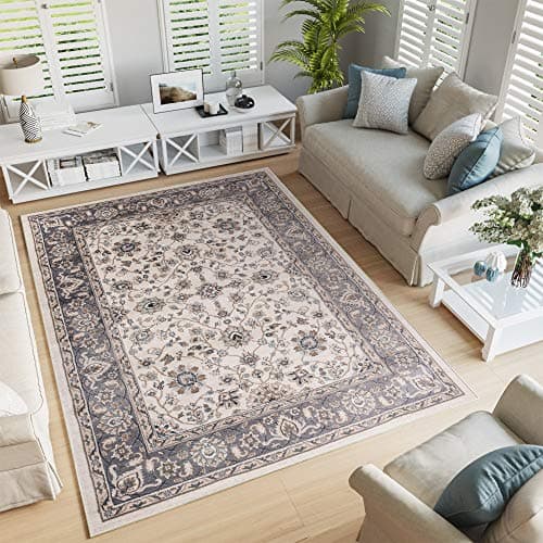 TAPISO Colorado Tapis Poil Ras Design Traditionnel Crème Gris Marron Motif Floral Ornamental Bordure Tapis Salon Chambre Bureau Oeko-TEX Résistant 60 x 100 cm