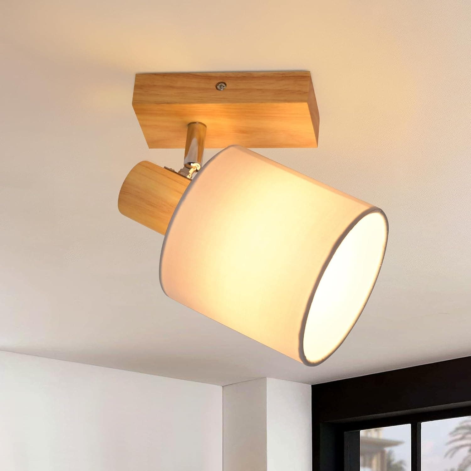 Glitzerlife Spot de Plafond Bois Applique Murale 1 Spot Plafonnier | LED Orientable E14 Vintage Luminaire Intérieurs pour Chambre Salon Cuisine Salle à Manger Max. 40 W(Sans Ampoules)