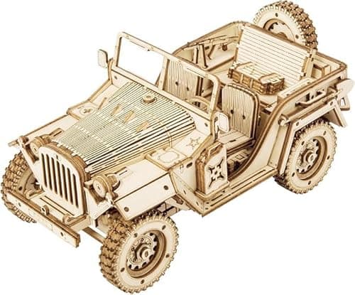 Robotime Armée Jeep Jouets de Voitures Kits de modèles de Puzzle 3D Artisanat de Construction mécanique de en Bois de d'individu pour des Enfants, Adolescents et des Adultes