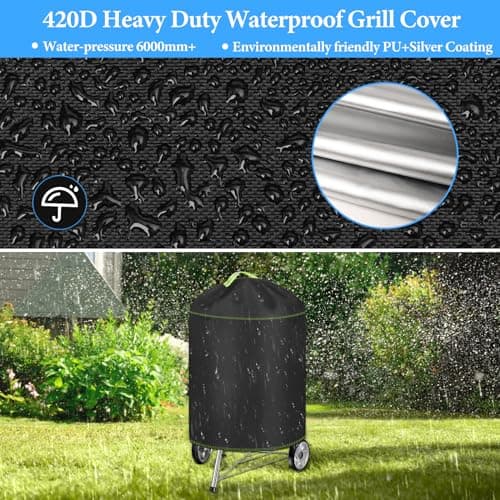 VDISRR Housse Barbecue Exterieur, 420D Oxford Bache Barbecue Exterieur Protection Ø63 x 88 cm, Anti-Vent/Solei/l'eau, Housse Plancha Convient la Plupart des Grills