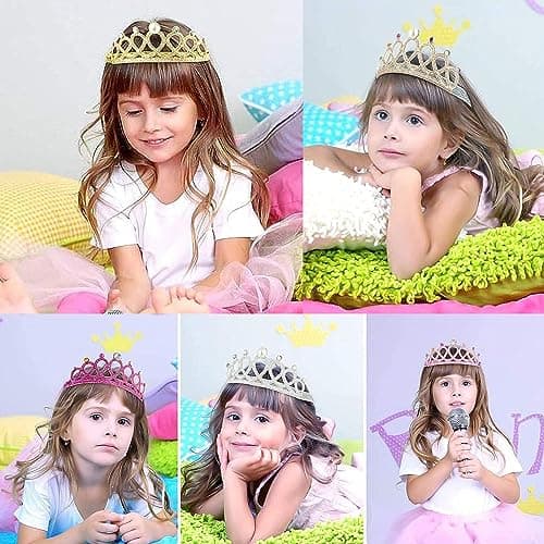 DOYUKY 6 Pièces Princesse Couronne, Bandeau Couronne Enfants, Diadème Princesse Enfants, Elastique Bandeau Couronne pour les Festivals d'Anniversaire de Fête de Fille