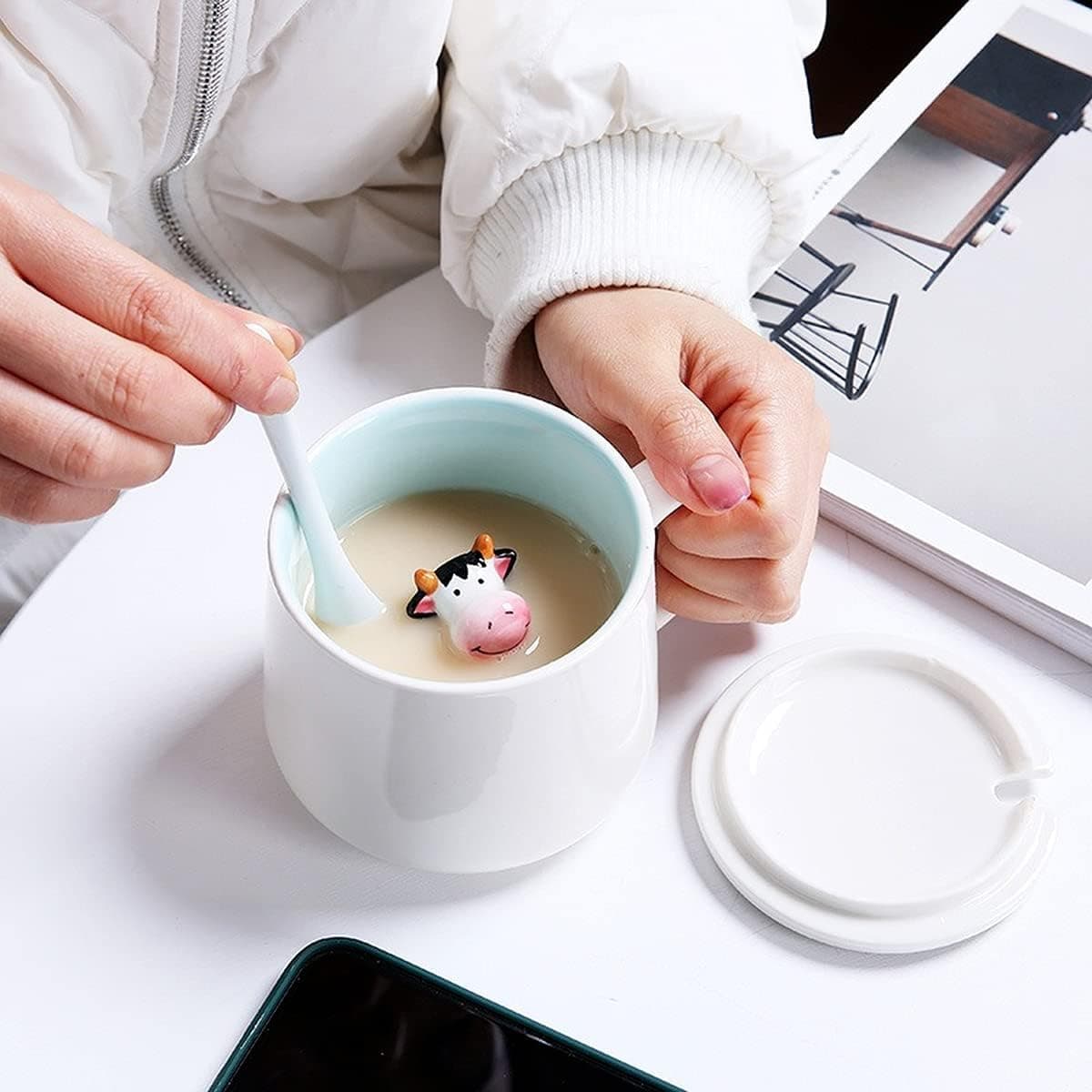 Arawat Mug Rana 3d Animale Regali Con Figura Di Rana All'Interno 350 Ml Tazza Da Tè Con Cucchiaio Sottobicchiere Carino Caffè Tè Tazza Rana Regalo Di Compleanno Per Fidanzati Ragazzi Donne Uomini