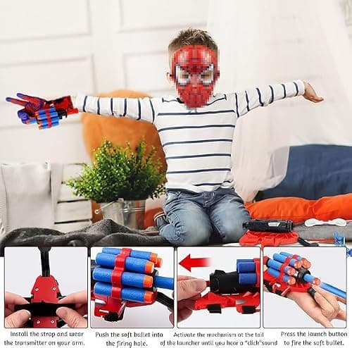 NHYDZSZ 2 Pièces Gant de Lanceur Spiderm, Spiderm Launcher Gant de Cosplay en Plastique, Jouets de Poignet Lanceur de Héros, Lanceur d'araignée Jouets éducatifs pour Enfants