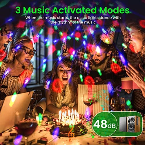 Boule Disco, Lumière de fête de Contrôle de Musique TnYoYo, 360° Rotation Boule à Facette Lampe de Scène, 7 Couleur Modes avec Télécommande et 3M Câble USB pour Fête/DJ/Noël/Bar/Enfants