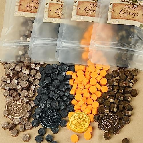 ASTARON 300 perles de cire pour cachet de cire, kit de cire octogonale avec 1 cuillère pour faire fondre la cire pour les invitations, les enveloppes, les paquets de vin et les emballages cadeaux