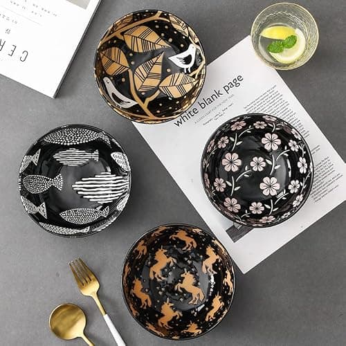 EeAaSsTy Ciotole per cereali - Lot de 8 bols en plastique réutilisables - Passent au micro-ondes et au lave-vaisselle - Noir - 11,6 cm