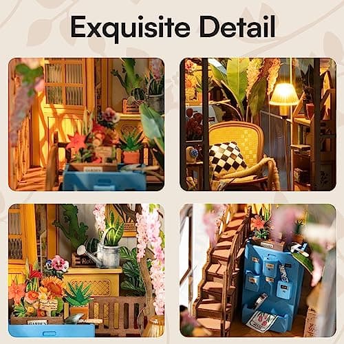 ROBOTIME Book Nook Maison de Poupée en Bois, DIY Miniature, Modèle de Maison Puzzle avec Lumières LED, Maison, Décoration de Bibliothèque, Cadeau de Vacances (Maison de Fleurs de Vacances)