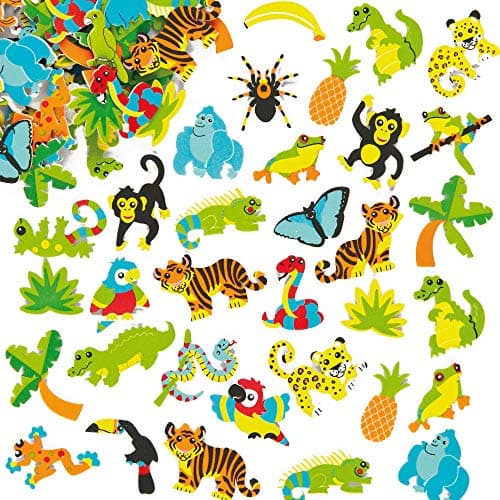 Baker Ross Lot de 100 Autocollants en Mousse - Motif Jungle et forêt Tropicale