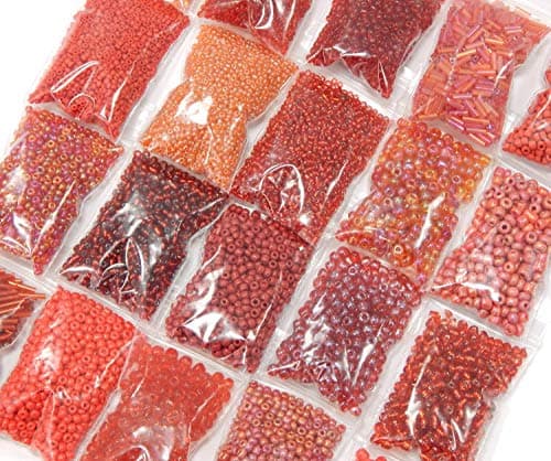Rocailles Lot de 20 Perles de 2/3/4/6 mm 400 g Lot de 20 Perles de Verre et Forme Ronde Kit de Bricolage Perle pour raviver Les Petites Perles, Verre, Rouge