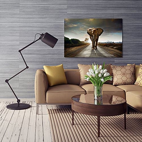Feeby Impression Sur Toile Éléphant Brun 60x40 cm Tableaux Tableau Mural Image Moderne Photo Décoration Murale Artistique Photographie Design Chambre Salon Cuisine Gris Vert