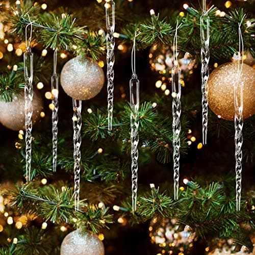 HERZWILD 30Pcs Stalactites Sapin Noël Glaçon Ornement Suspendu en Acrylique, Décoration de Noël en Forme de Stalactites en Acrylique
