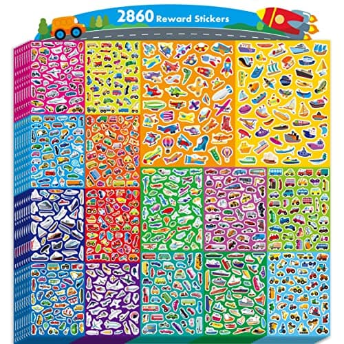 2860 autocollants de véhicule, 64 feuilles d'autocollants de transport vibrants, voitures, camions, avions, bateaux, constructions, décalcomanies de motivation pour récompense de classe scolaire