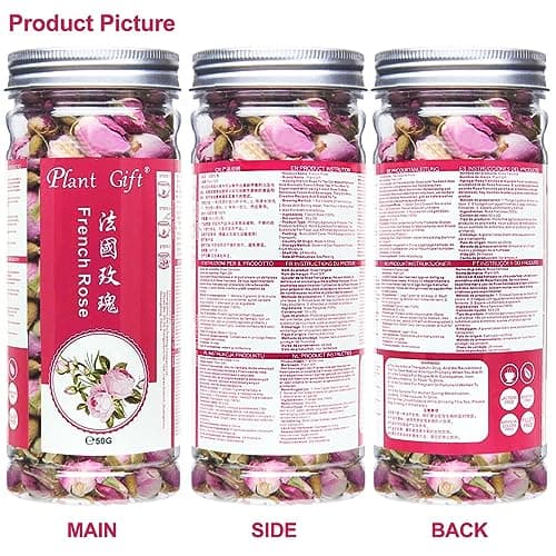 Plant Gift France Rose Buds, 50G/1.76oz 玫瑰 France Boutons de Rose, Pétales de Rose Rose, Tisane de Rose Douce, Anti-Stress et Magique, Soutien Immunitaire, Sans OGM, Sans Caféine