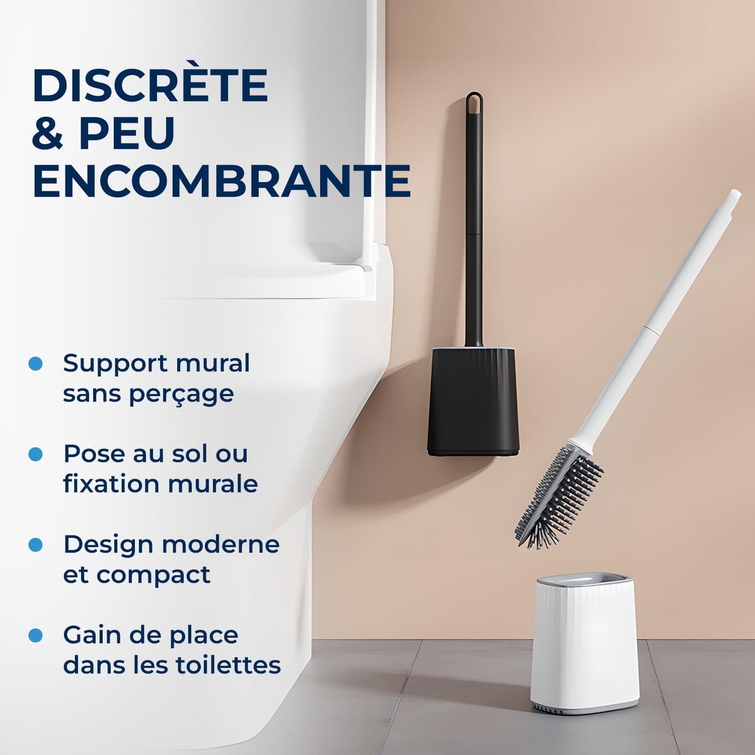 STARWAX Brosse Toilette Silicone avec Attache Murale, Blanche