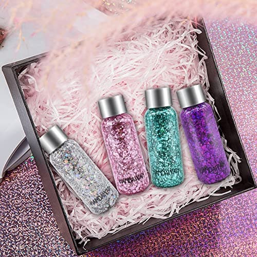 6 Bottle Paillettes Visage,Glitter Body Gel, Maquillage,Pour Corps, Mermaid Sequins Body Glitter,pour Festival Fête Noël Pâques Décoration (Blanc/Or/Argent/Rose/Vert/Violet)