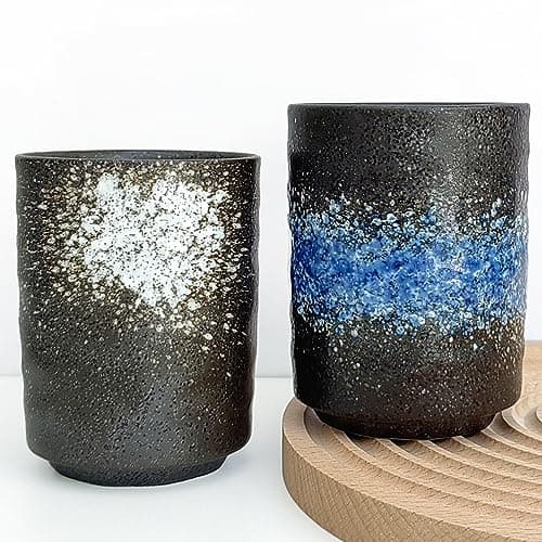 NIUKOMY Vintage Tasse à Thé Japonaise, Lot de 2 Tasses à Thé en Céramique, Tasses en Porcelaine Sans Anse Set de Tasses à Thé Noir Ensemble de 2 Tasses à Café 275ML